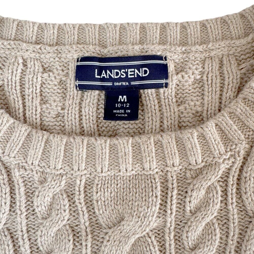 Lands End Cable Knit Drifter Sweater Beige M 8-10 - Picture 5 of 6